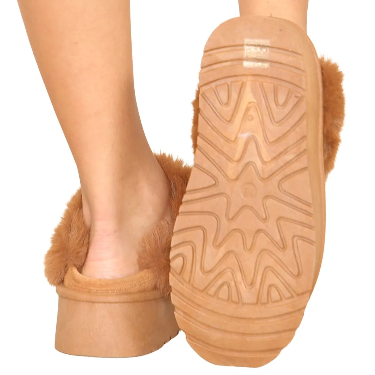 NOTCH PLATFORM  SLIPPER FAUX FUR FLUFFY SHOES