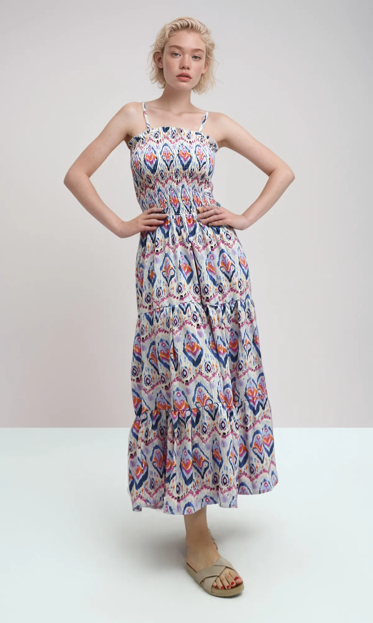 O192254 Summer Maxi Dress With Colorful Pattrned