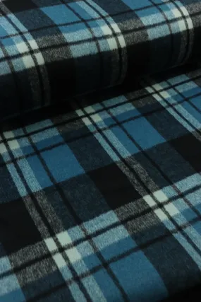 Ocean/Black/Ivory Plaid Melton Double Weave Wool | By The Half Yard