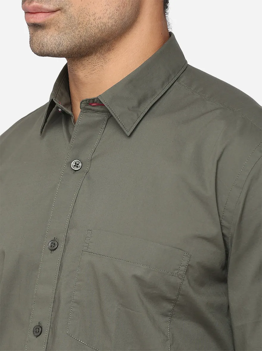 Olive Solid Smart Fit Casual Shirt | Greenfibre
