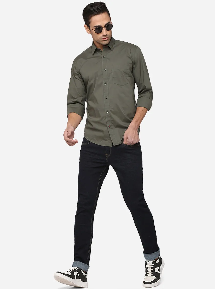 Olive Solid Smart Fit Casual Shirt | Greenfibre
