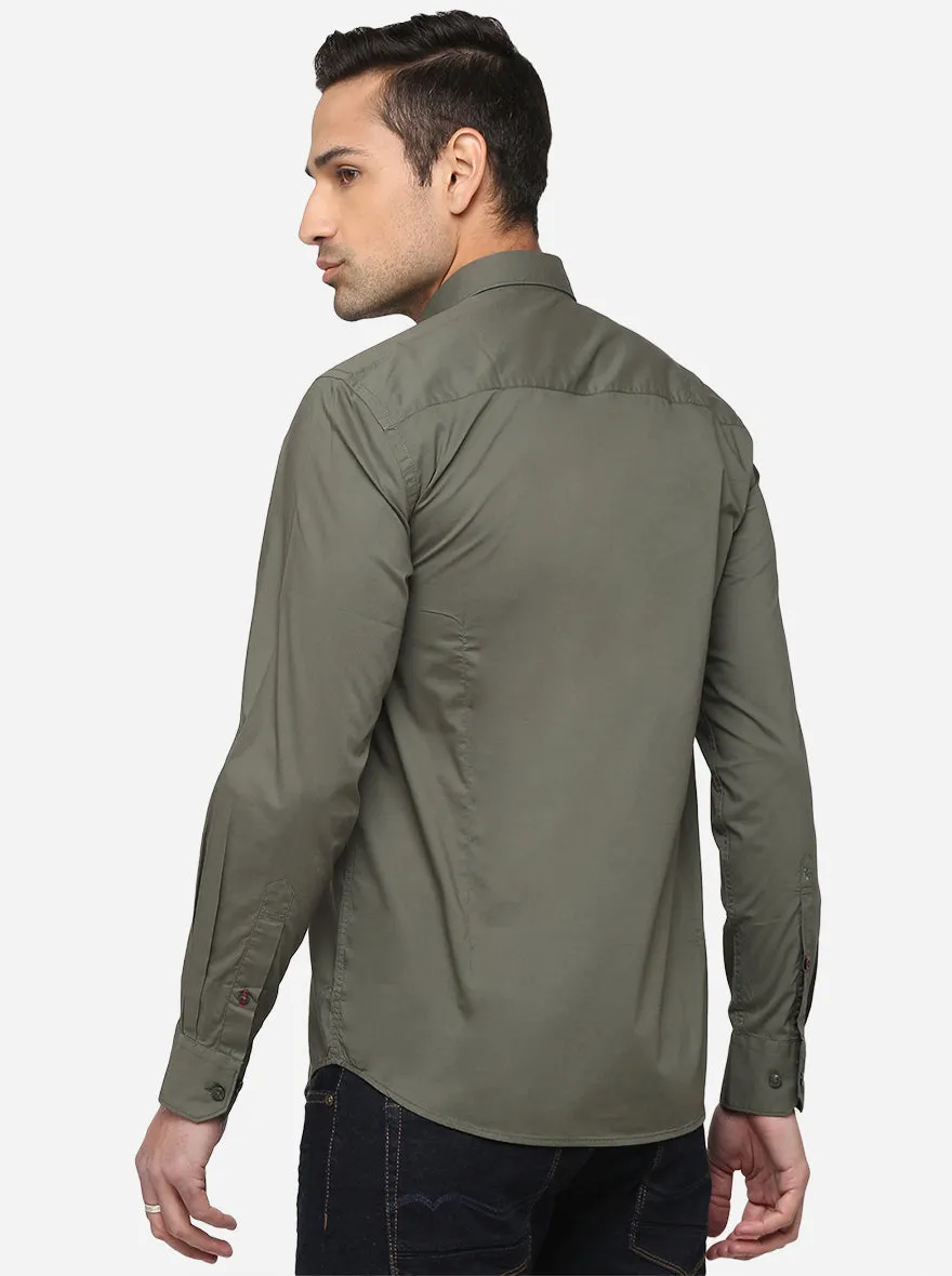 Olive Solid Smart Fit Casual Shirt | Greenfibre