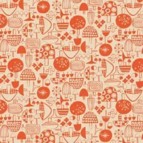 Omatsuri Nakama- Kinoko Ippai Crimson Unbleached Cotton