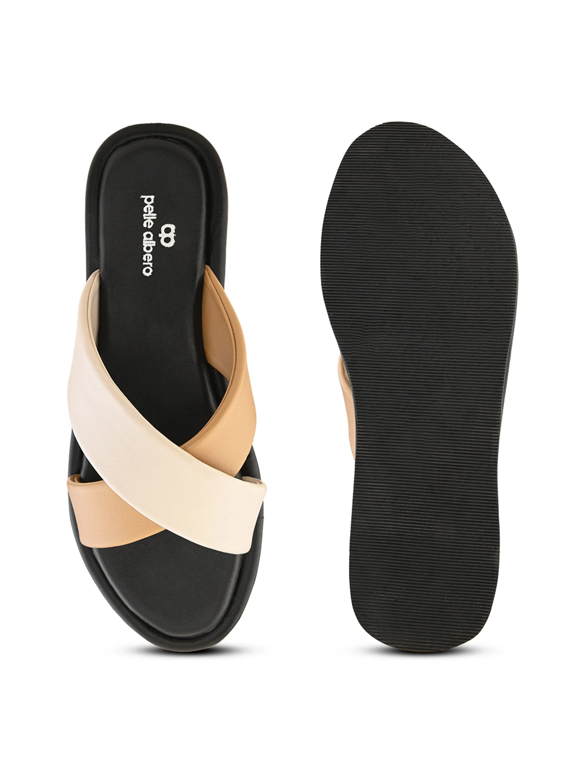 Pelle Albero Female's Cream Faux Leather Flat Slipper