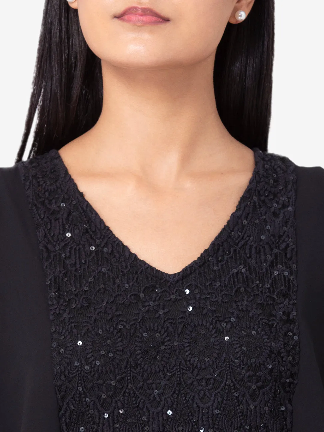 Porsorte Womens Partywear Black Maxi Dress