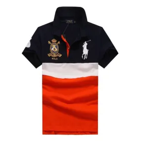 PRL Custom Fit Crown Big Pony 1967 Blue White Orange polo Shirt