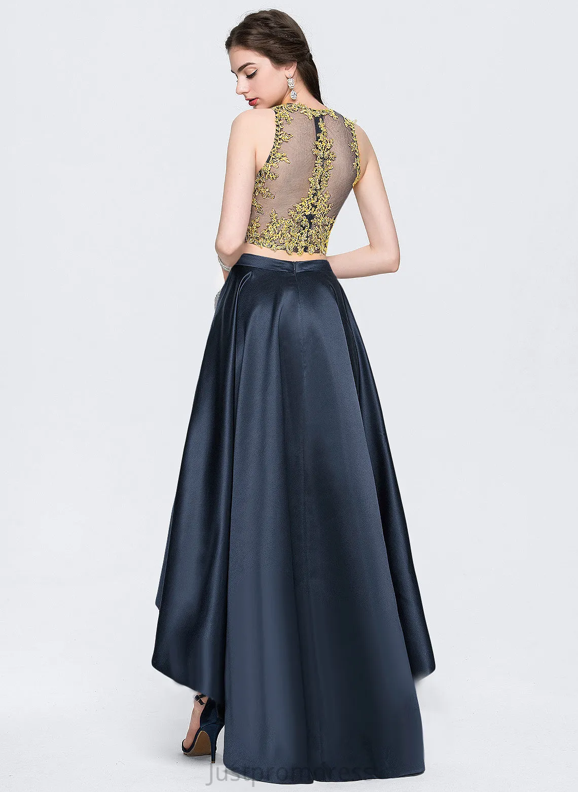 Prom Dresses A-Line Beading Satin Scoop With Cheryl Asymmetrical Sequins