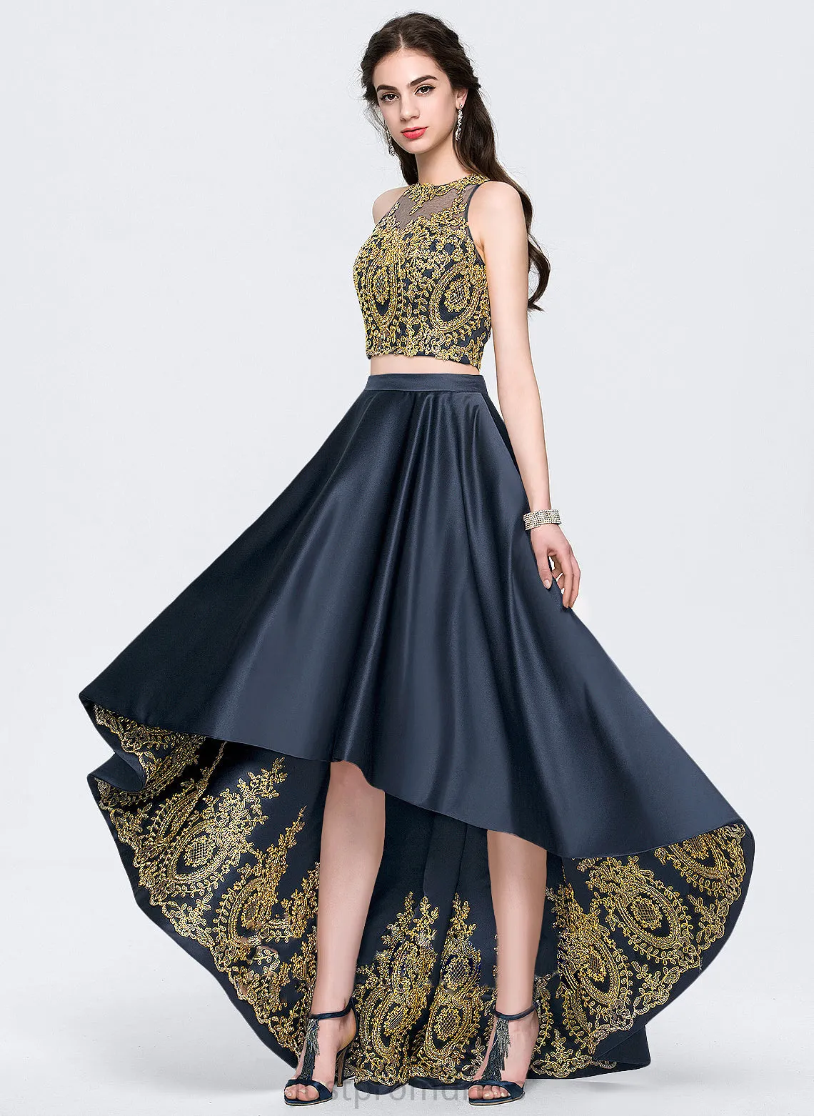 Prom Dresses A-Line Beading Satin Scoop With Cheryl Asymmetrical Sequins