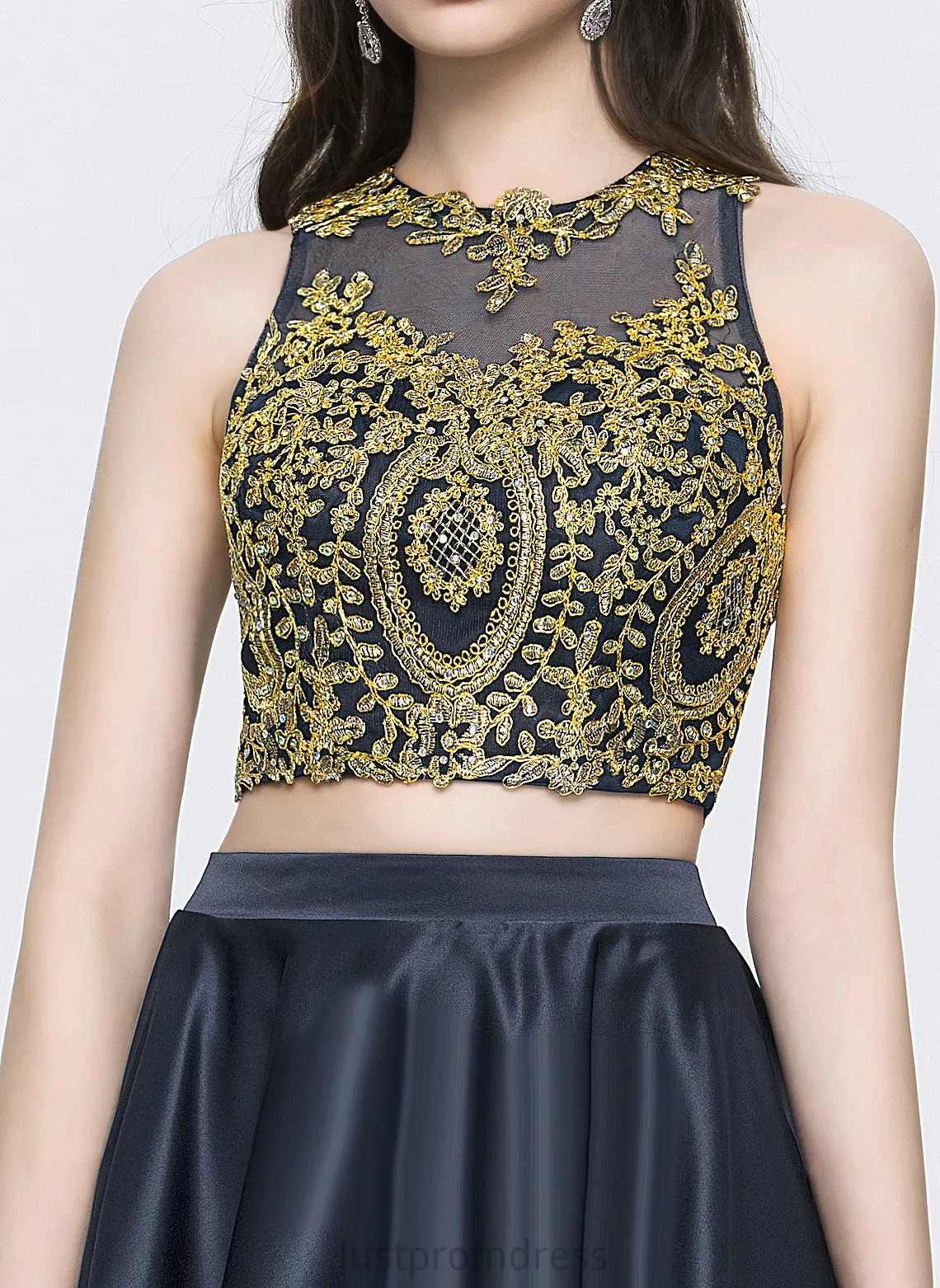 Prom Dresses A-Line Beading Satin Scoop With Cheryl Asymmetrical Sequins