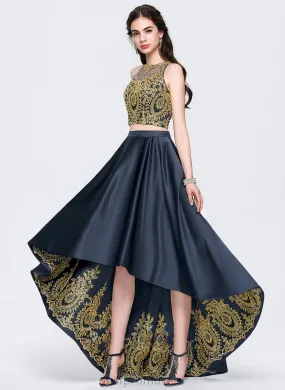 Prom Dresses A-Line Beading Satin Scoop With Cheryl Asymmetrical Sequins