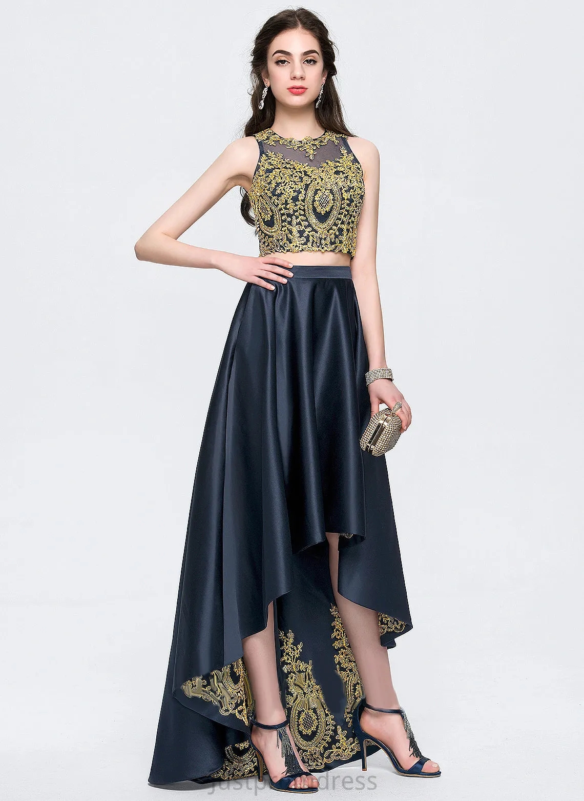 Prom Dresses A-Line Beading Satin Scoop With Cheryl Asymmetrical Sequins