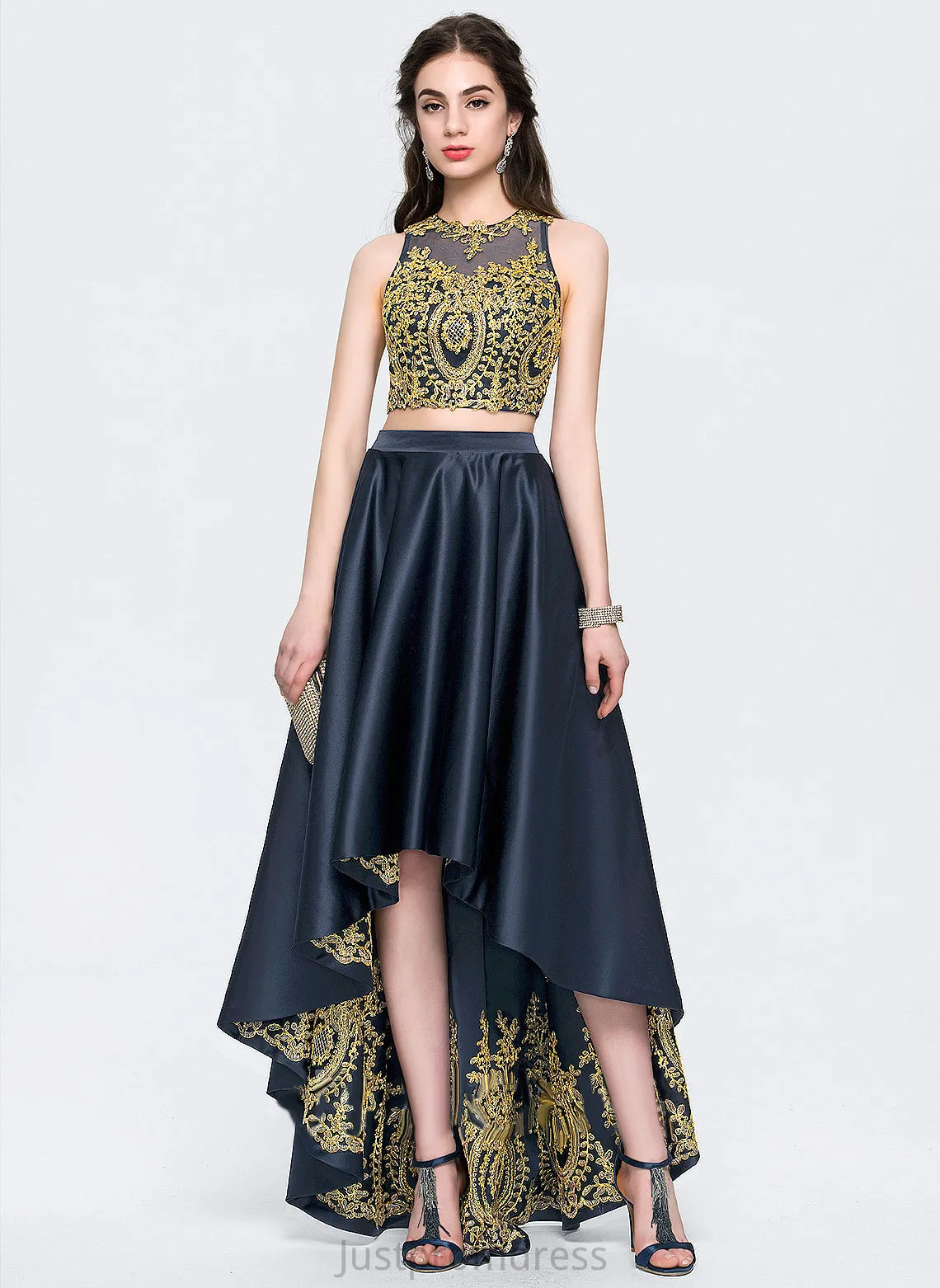 Prom Dresses A-Line Beading Satin Scoop With Cheryl Asymmetrical Sequins