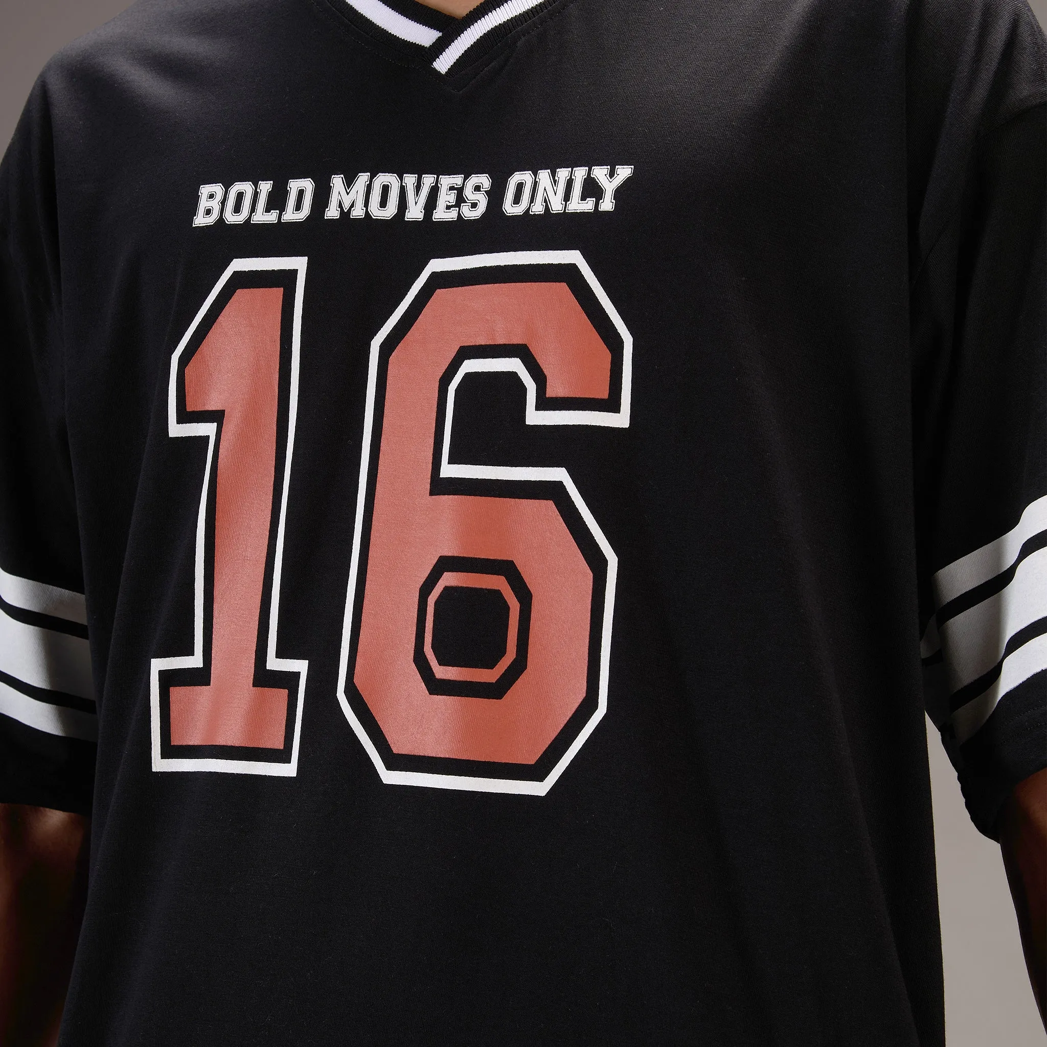 "No- 16" Oversize Varsity Black T-shirt for Men