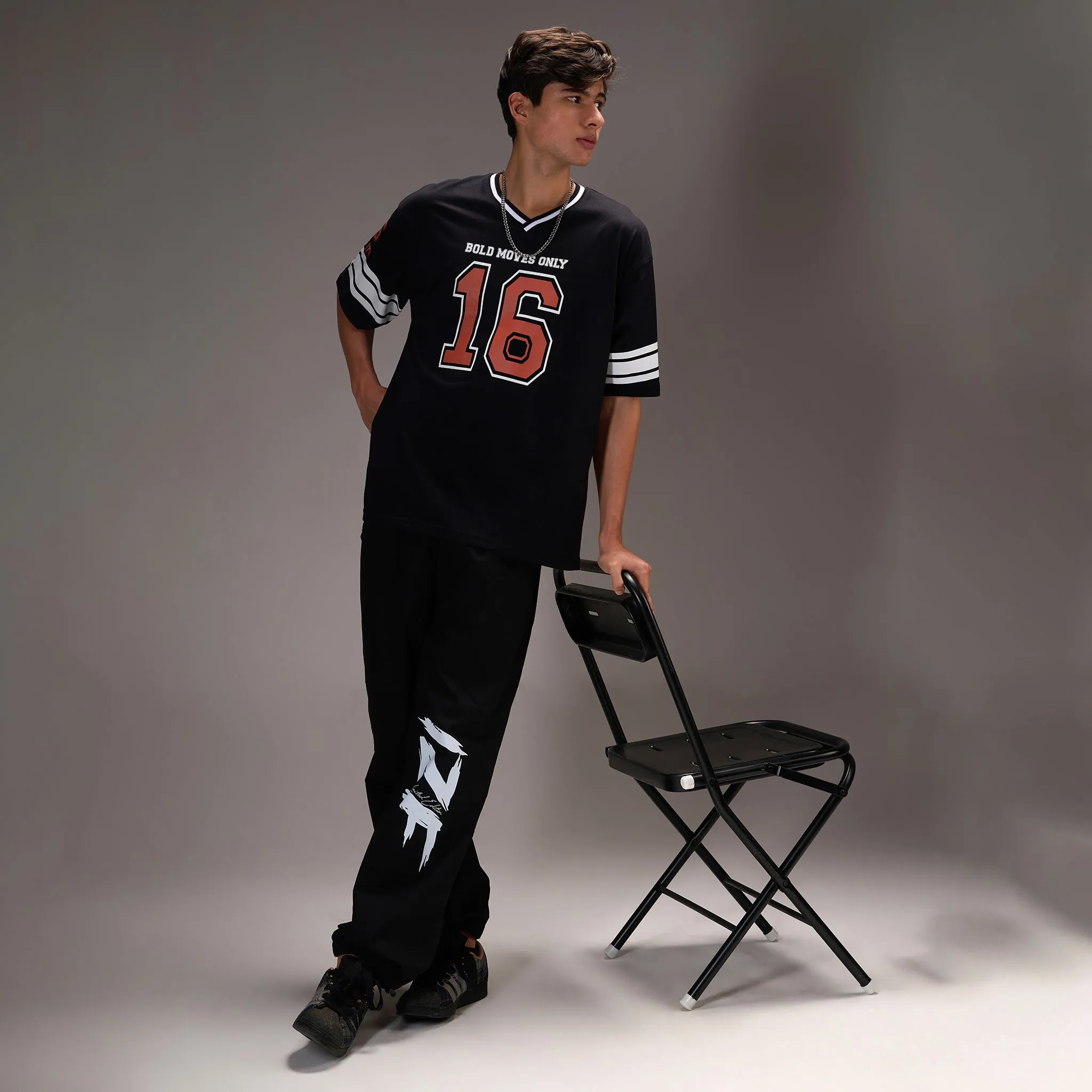 "No- 16" Oversize Varsity Black T-shirt for Men