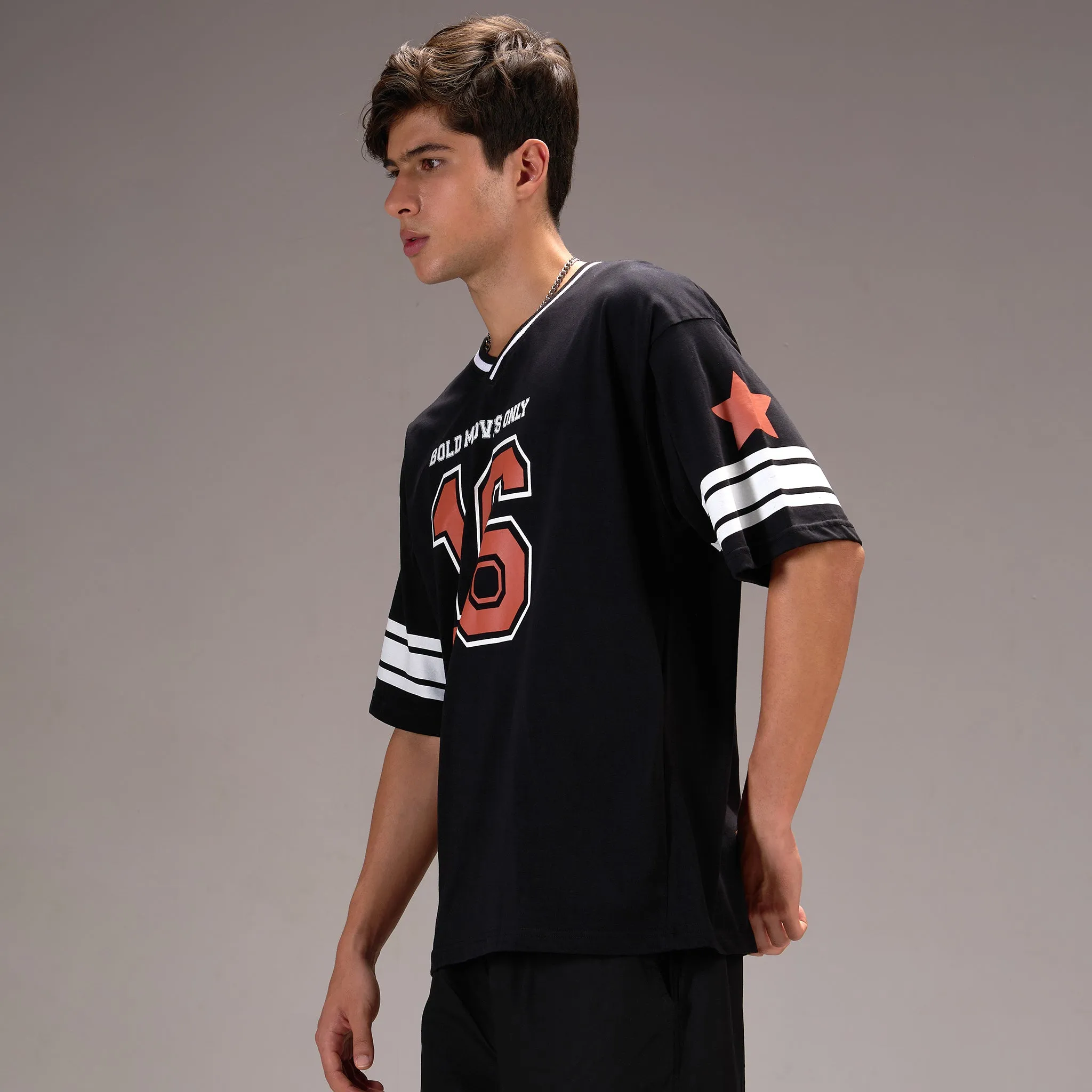 "No- 16" Oversize Varsity Black T-shirt for Men