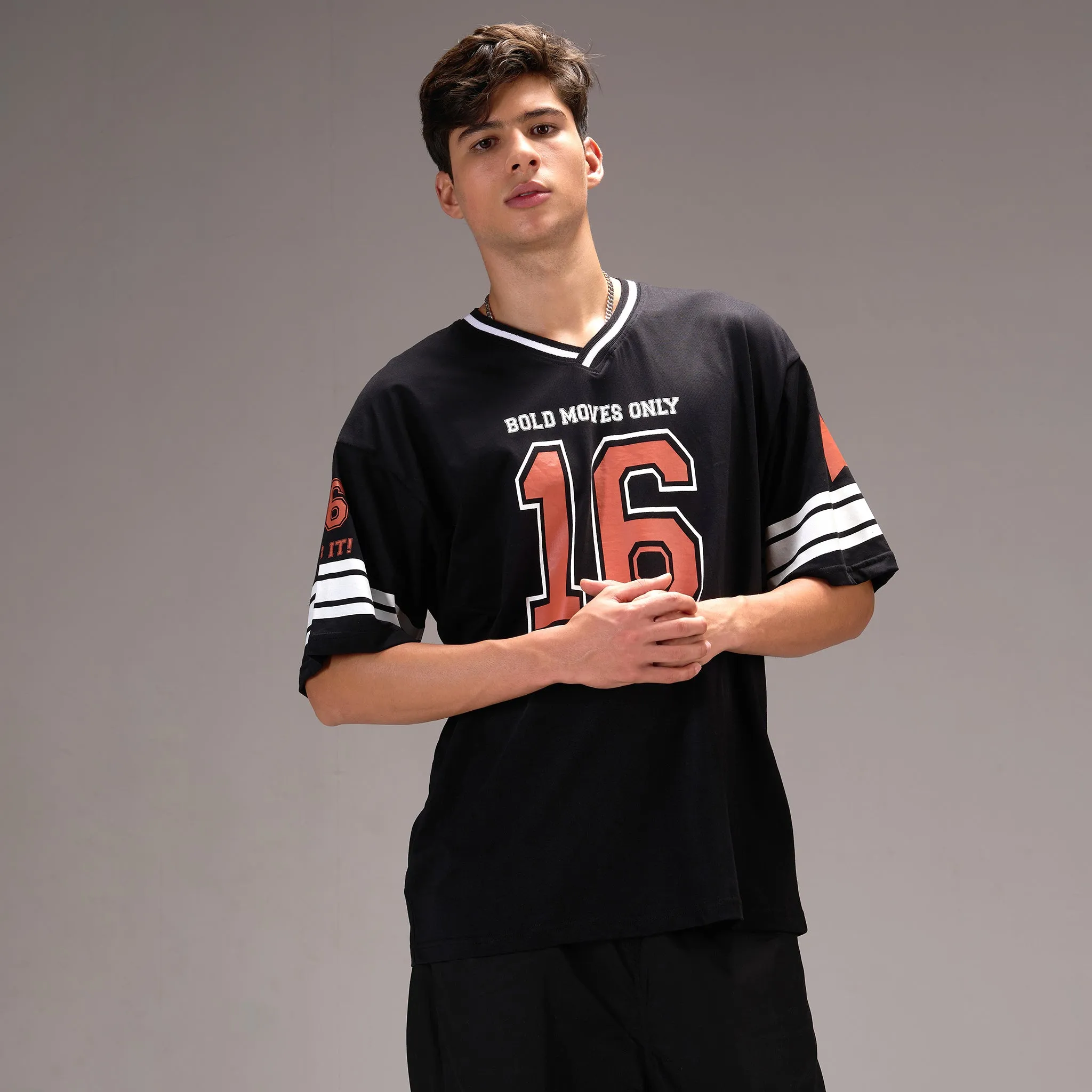 "No- 16" Oversize Varsity Black T-shirt for Men