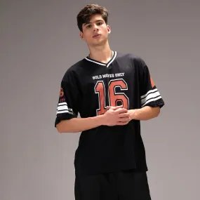 "No- 16" Oversize Varsity Black T-shirt for Men