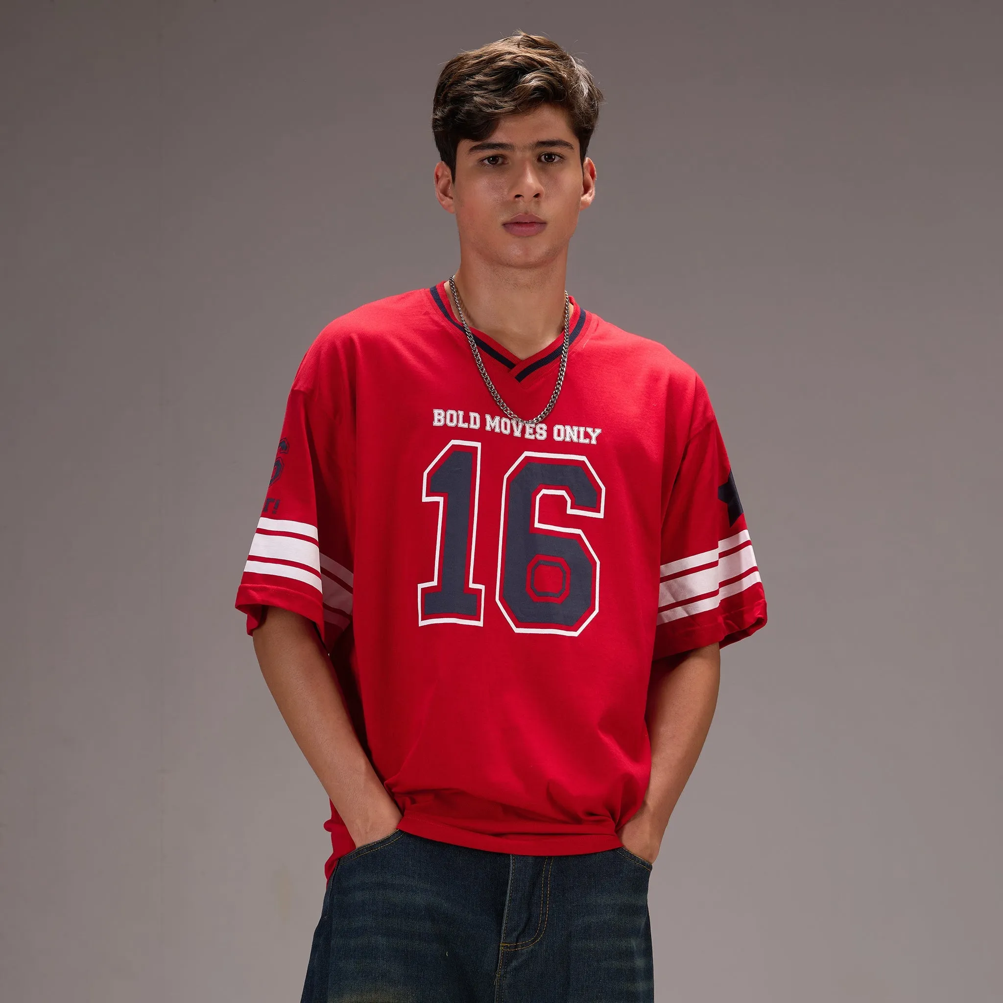 "No- 16" Oversize Varsity Red T-shirt for Men