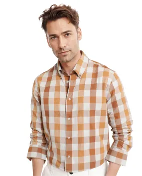 Rare Rabbit Men's Vanta Dusky Mustard Cotton Fabric Full Sleeve Regular Fit Checks Shirt
