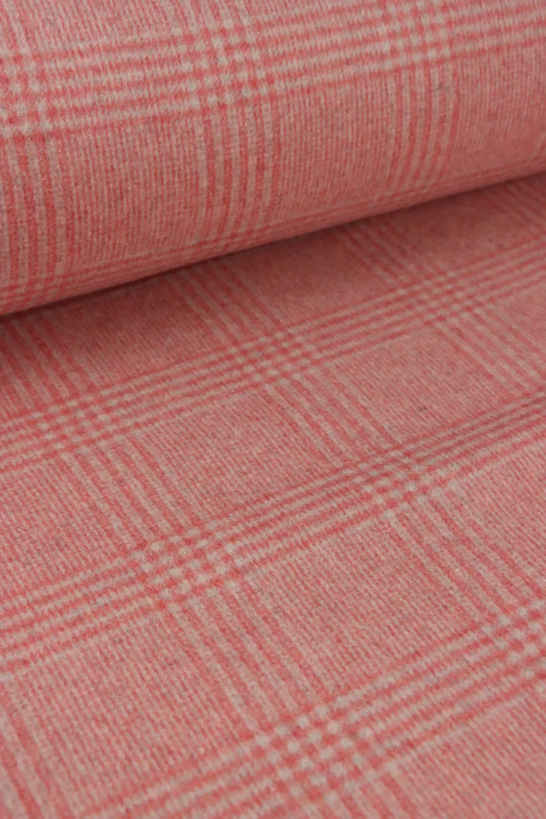 Red Blush & Linen Plaid Melton Double Weave Wool | By The Half Yard