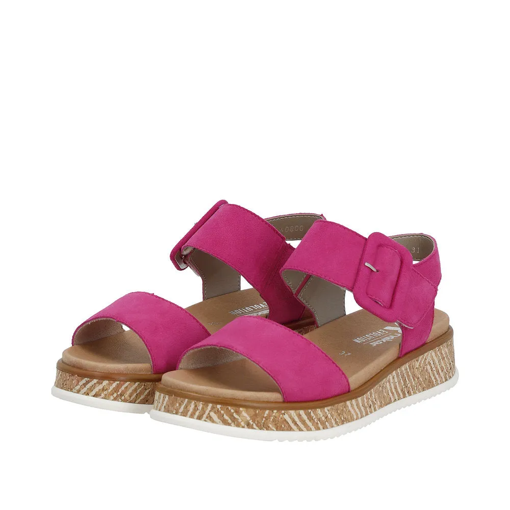 Rieker W0800-31 Ladies Pink Suede Touch Fastening Sandals