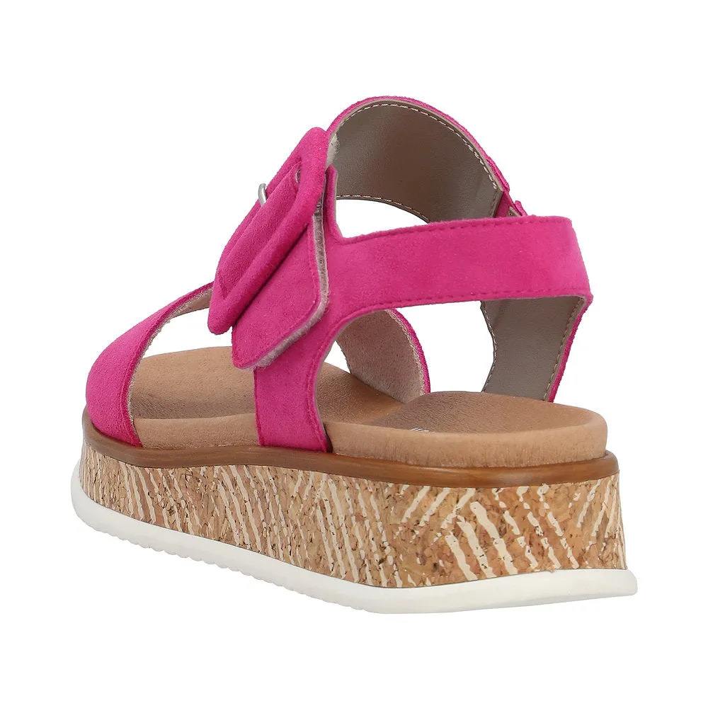 Rieker W0800-31 Ladies Pink Suede Touch Fastening Sandals