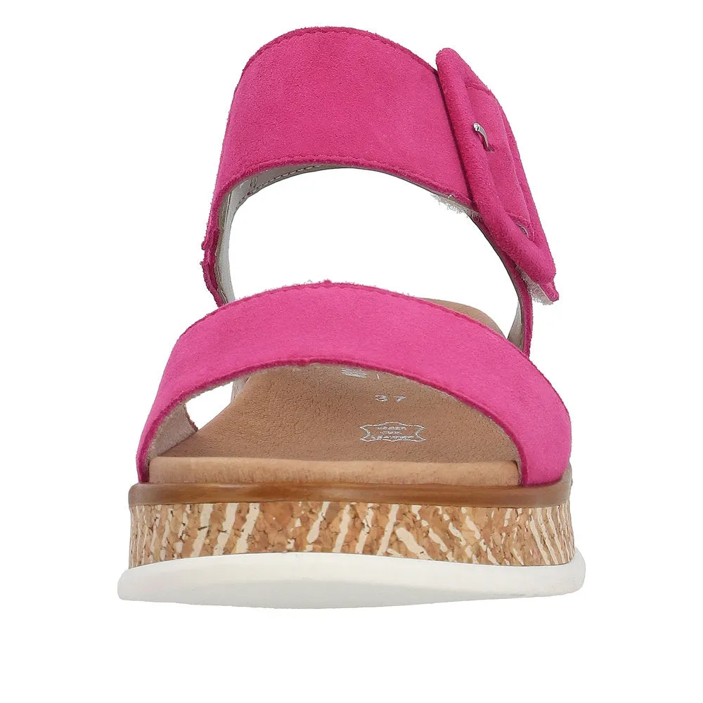 Rieker W0800-31 Ladies Pink Suede Touch Fastening Sandals