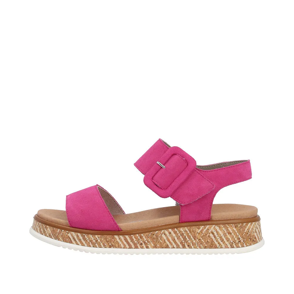 Rieker W0800-31 Ladies Pink Suede Touch Fastening Sandals