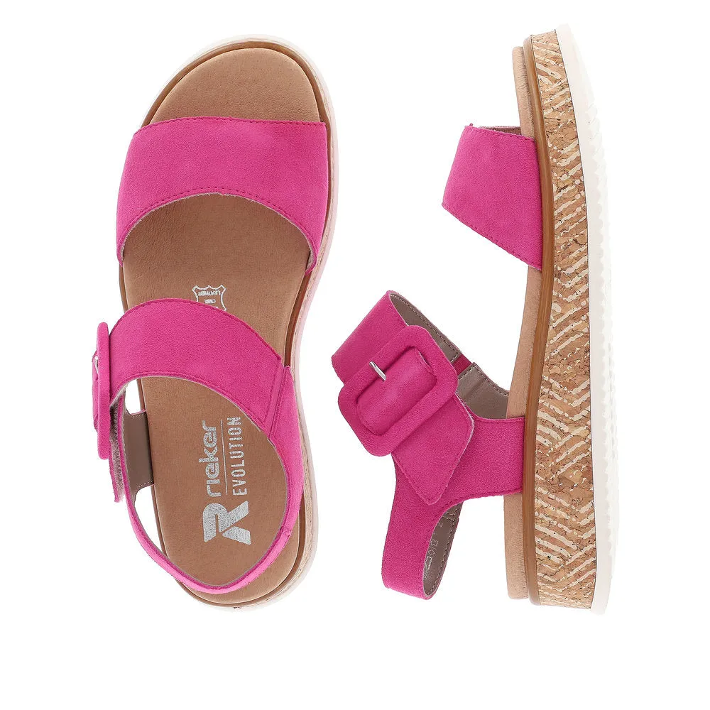 Rieker W0800-31 Ladies Pink Suede Touch Fastening Sandals