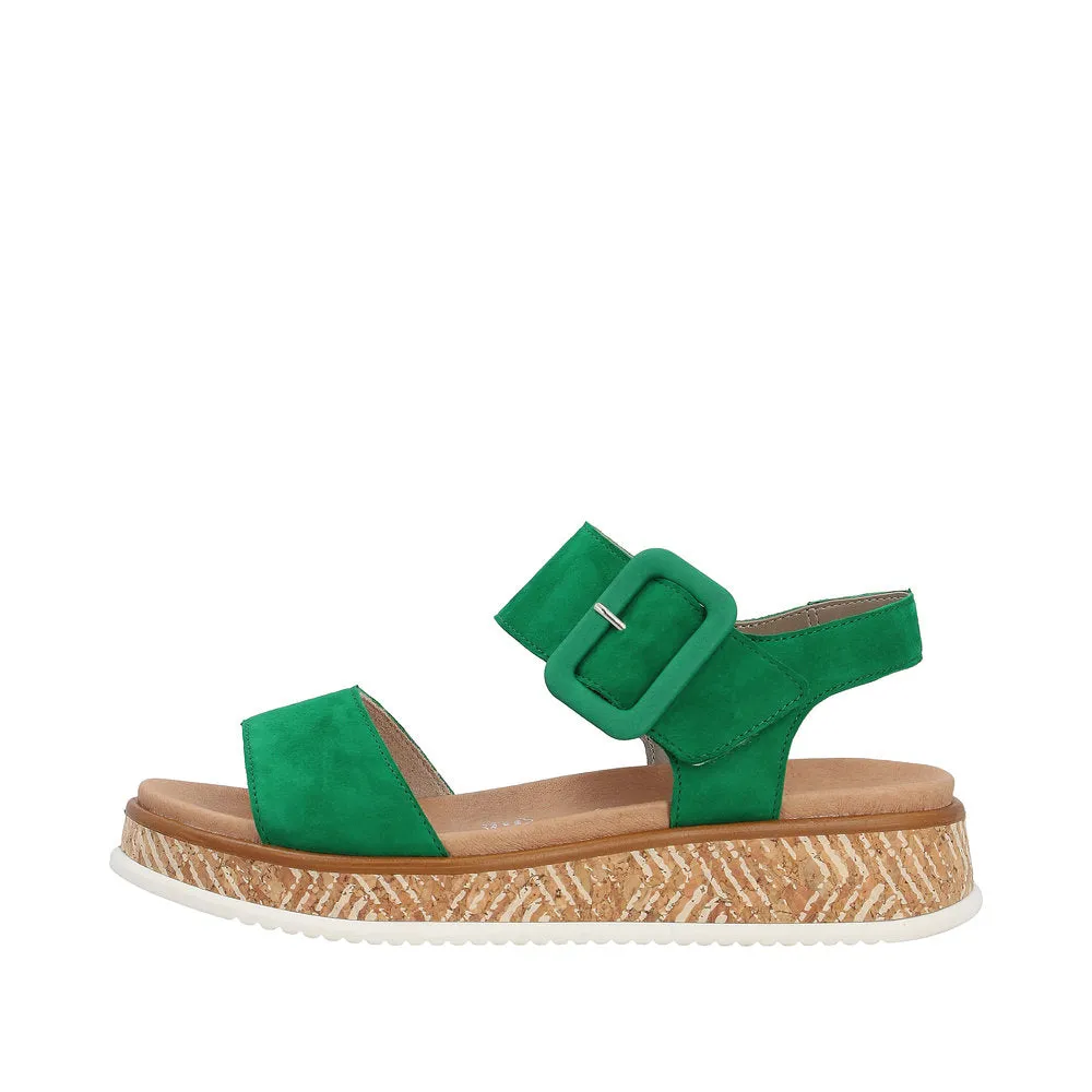 Rieker W0800-52 Ladies Green Suede Touch Fastening Sandals