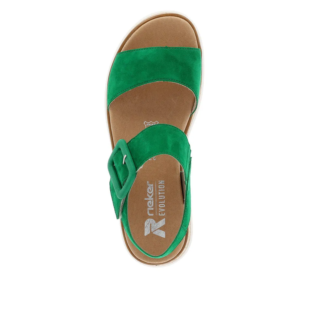 Rieker W0800-52 Ladies Green Suede Touch Fastening Sandals