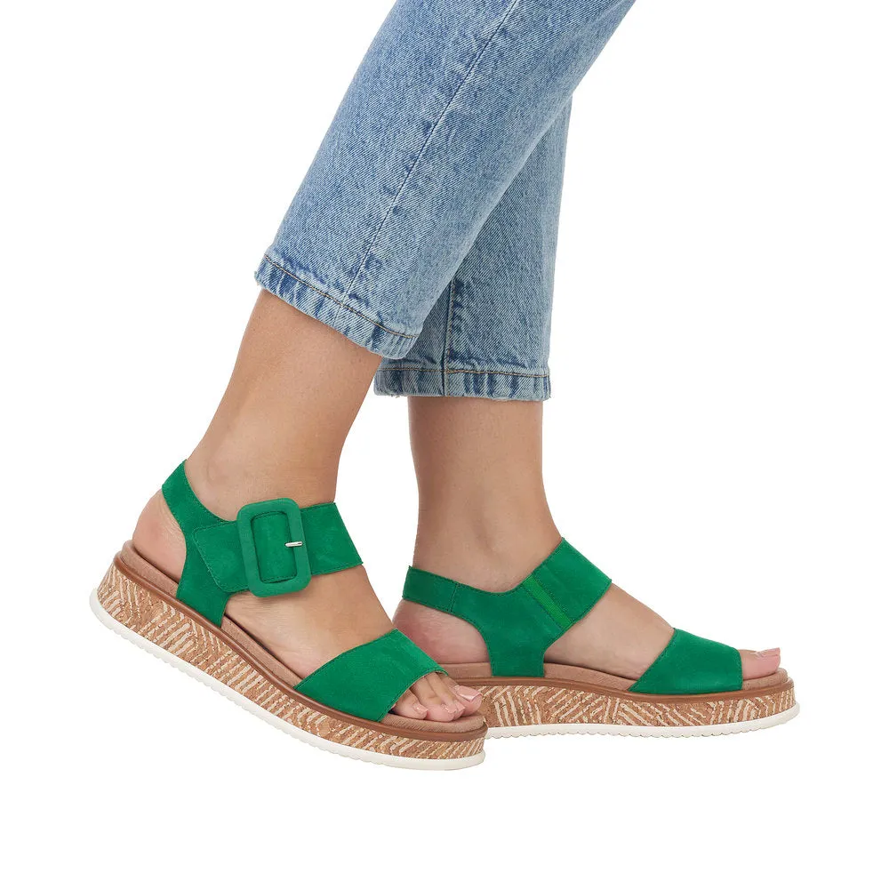 Rieker W0800-52 Ladies Green Suede Touch Fastening Sandals