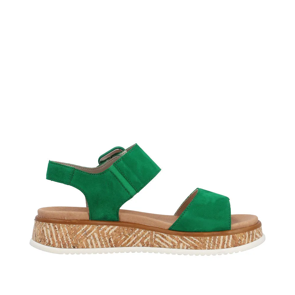 Rieker W0800-52 Ladies Green Suede Touch Fastening Sandals