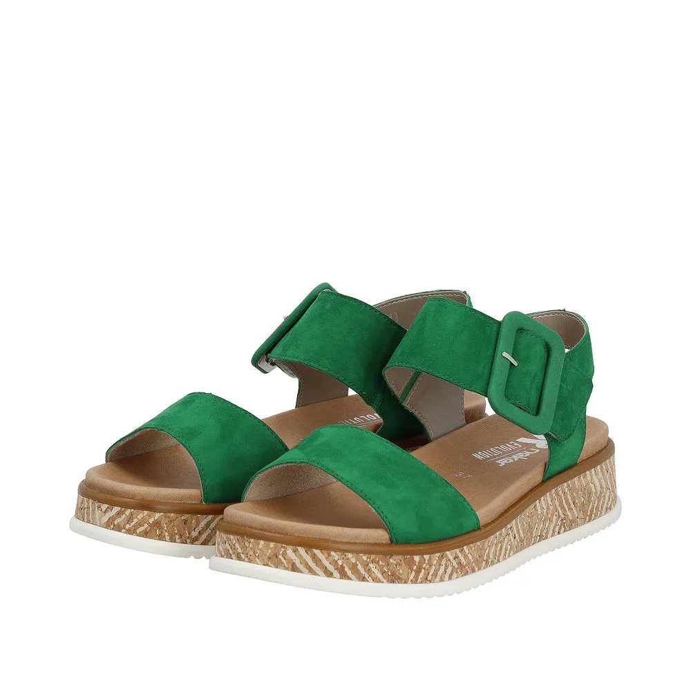 Rieker W0800-52 Ladies Green Suede Touch Fastening Sandals