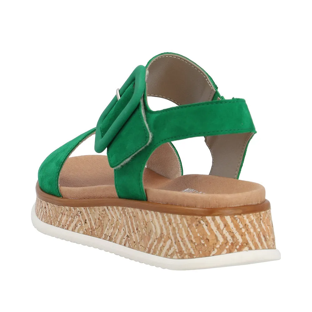 Rieker W0800-52 Ladies Green Suede Touch Fastening Sandals