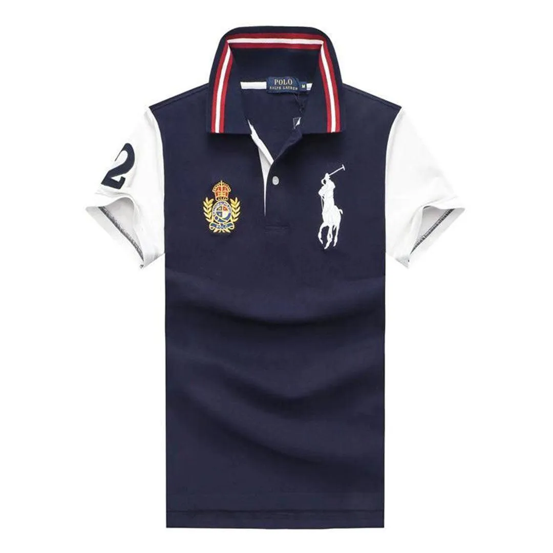 RL Custom Fit Crown White Big Pony HO NavyBlue polo Shirt