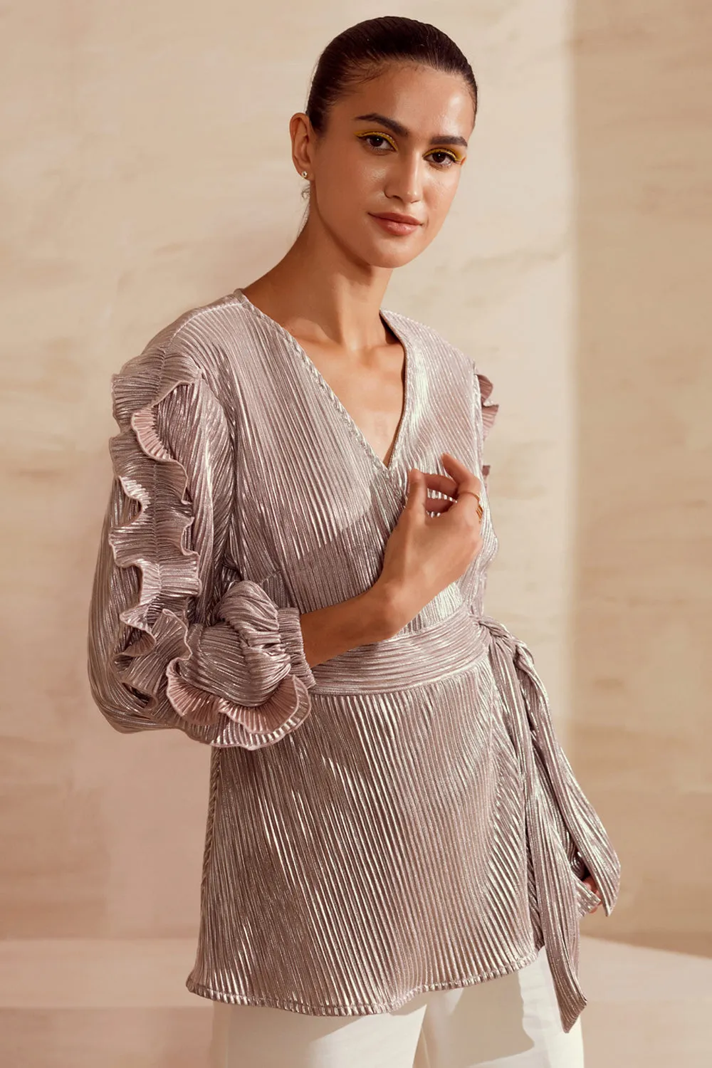 Ruffled Sleeved Wrap Blouse