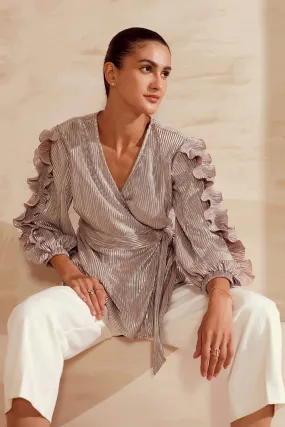 Ruffled Sleeved Wrap Blouse
