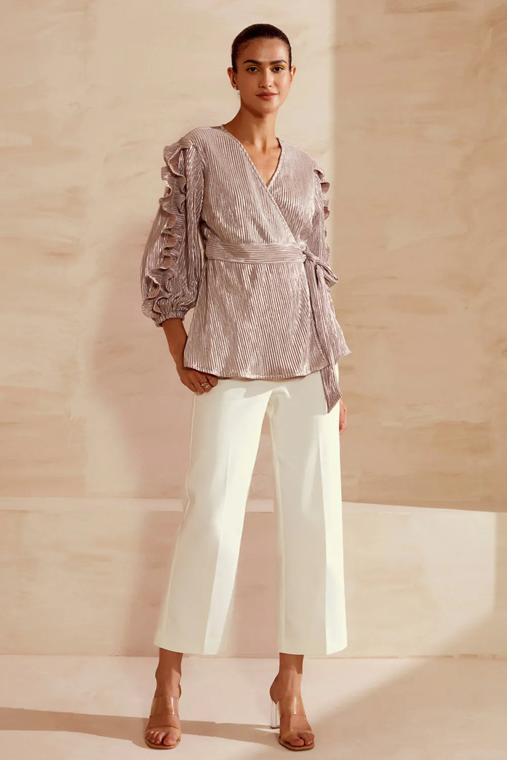 Ruffled Sleeved Wrap Blouse