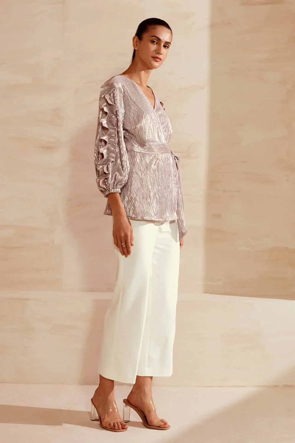 Ruffled Sleeved Wrap Blouse