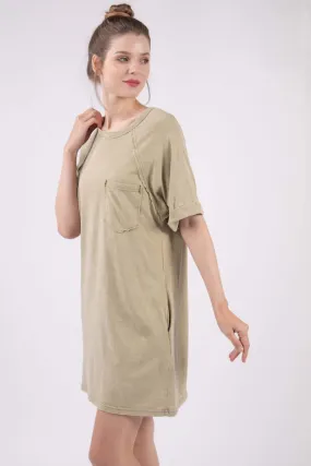 Sage Washed Round Neck Mini Tee Dress
