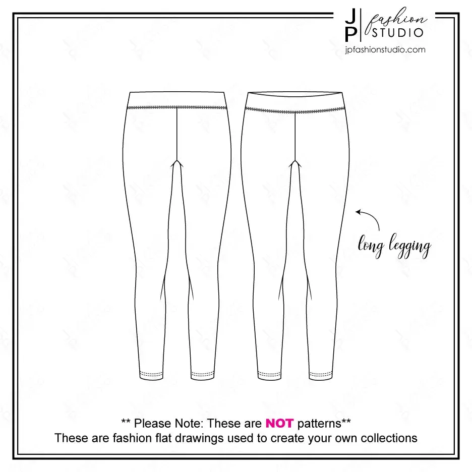 Set of Women's Leggings Fashion Flat sketches (3 styles) / Technical Drawings for Adobe Illustrator