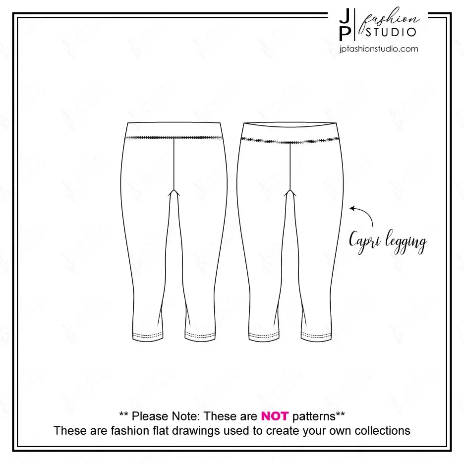 Set of Women's Leggings Fashion Flat sketches (3 styles) / Technical Drawings for Adobe Illustrator