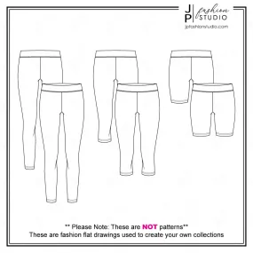 Set of Women's Leggings Fashion Flat sketches (3 styles) / Technical Drawings for Adobe Illustrator