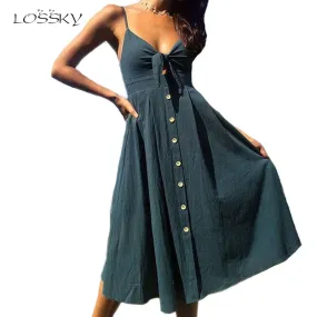 Sexy Bow Backless Polka Dots Print Beach Summer Dress Women
