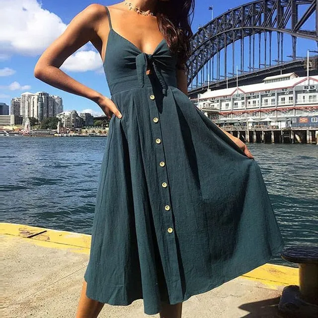 Sexy Bow Backless Polka Dots Print Beach Summer Dress Women