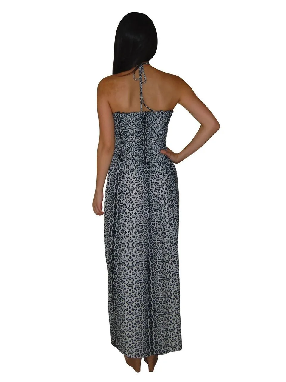 Silky Strapless Dress Cheetah Leopard Print Black Gray Ivory White