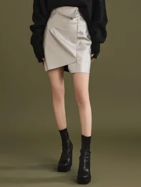 SK9229 Leather Folder Unbalance Mini skirt