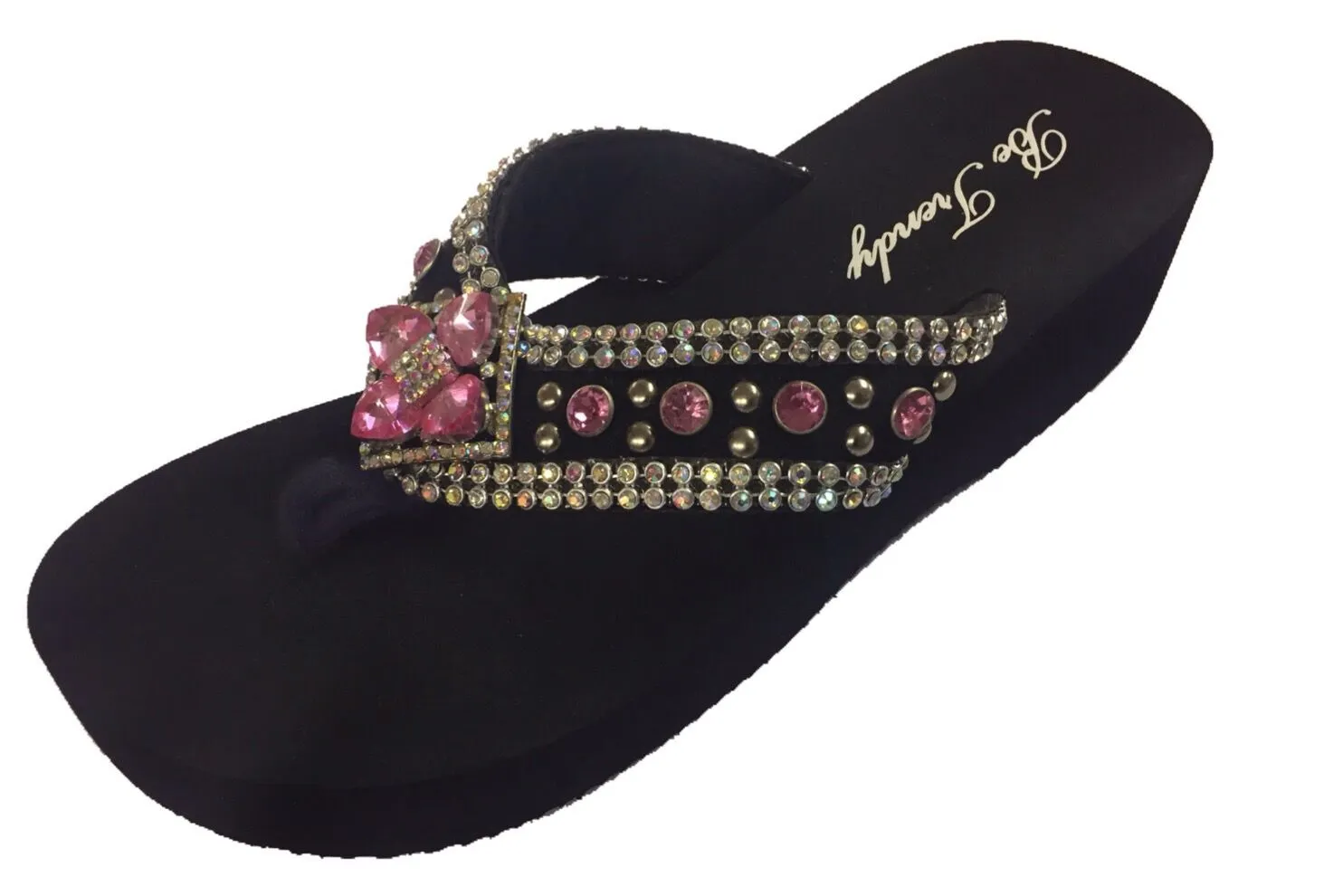 Slip-On Thong Sandals with Stone Embellishments