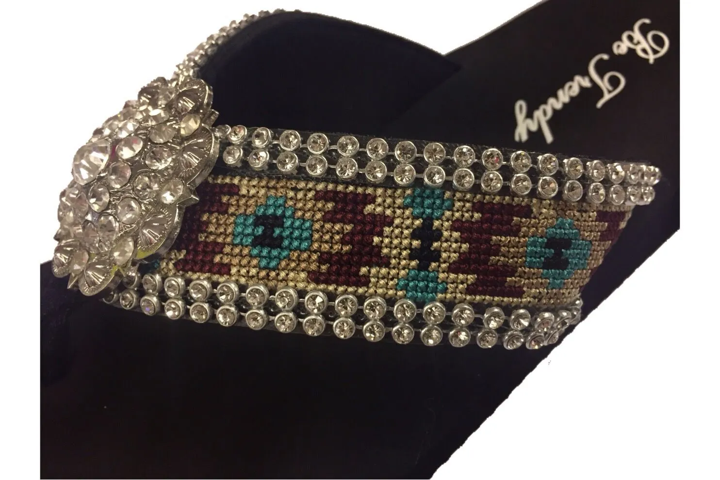 Slip-On Thong Sandals with Stone Embellishments